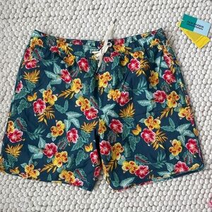 Fair Harbor Men's Floral Swim Shorts - Blue and Yellow